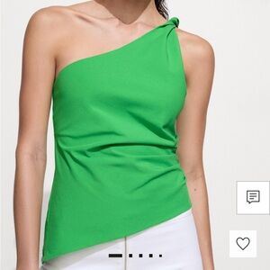 Mango Vibrant Green One-Shoulder Blouse